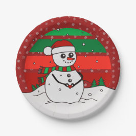 Snowman  regenboogsneeuwvlokken Rood groen 7" Papieren Bordje