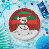 Snowman  regenboogsneeuwvlokken Rood groen 9" Papieren Bordje (Feest)
