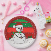 Snowman  regenboogsneeuwvlokken Rood groen 9" Papieren Bordje (Feest)