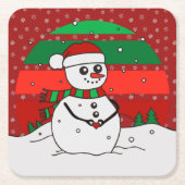 Snowman regenboogsneeuwvlokken Rood Groen Kartonnen Onderzetters (Voorkant)