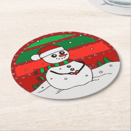 Snowman  regenboogsneeuwvlokken Rood Groen Ronde Kartonnen Onderzetter