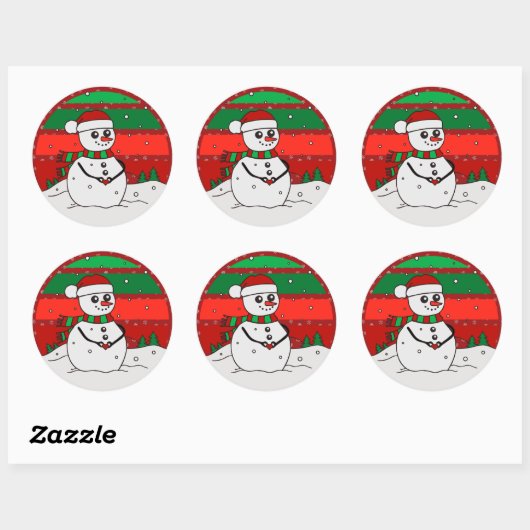 Snowman  regenboogsneeuwvlokken Rood Groen Ronde Sticker (Vel)