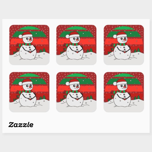 Snowman regenboogsneeuwvlokken Rood Groen Vierkante Sticker (Vel)