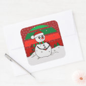 Snowman regenboogsneeuwvlokken Rood Groen Vierkante Sticker (Envelop)