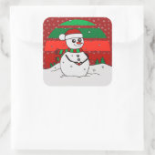 Snowman regenboogsneeuwvlokken Rood Groen Vierkante Sticker (Tas)