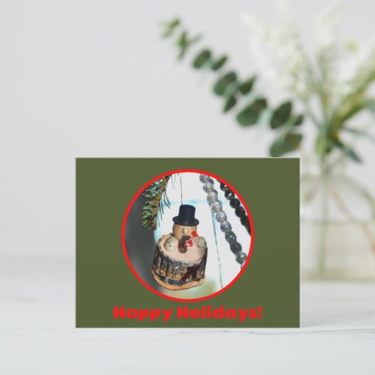 Snowman Retro  Nostalgische Kerst Feestdagenkaart (Staand voorkant)