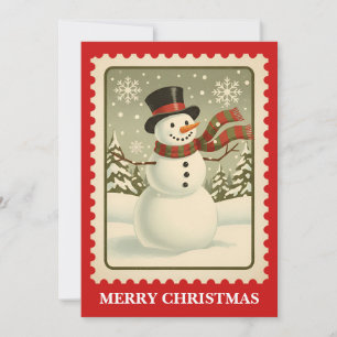Snowman   Retro Postzegel Kerst Kaart