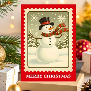 Snowman Retro Postzegel Kerstmis Feestdagen Kaart