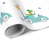 Snowman rijft met z'n racewagen cadeaupapier (Rol Hoek)