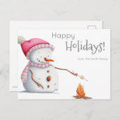 Snowman Roasting Marshmallows Family Holiday Briefkaart (Voorkant / Achterkant)