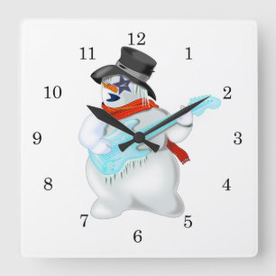 Snowman Rock Wall Clock Vierkante Klok