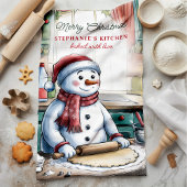 Snowman Rolling Dough Gepersonaliseerde Kerst Theedoek