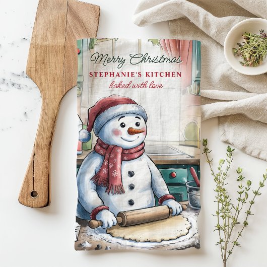 Snowman Rolling Dough Gepersonaliseerde Kerst Theedoek