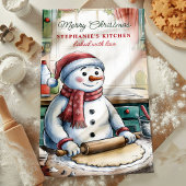 Snowman Rolling Dough Gepersonaliseerde Kerst Theedoek