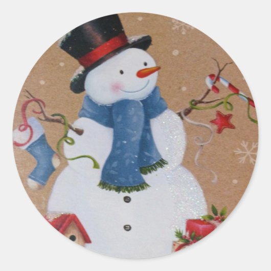 Snowman Ronde Sticker (Voorkant)