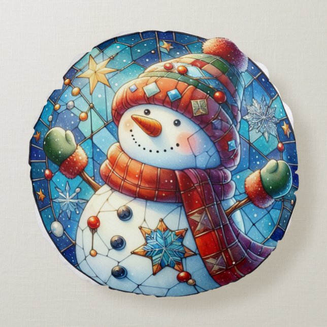 Snowman Round Sierkussen Rond Kussen (Voorkant)
