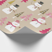 Snowman-roze kerstbomen Kinder kerstbomen Cadeaupapier (Hoek)