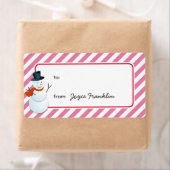 Snowman roze strepen op maat van geschenkend label (Insitu)