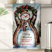 Snowman Rustic Merry Christmas Theedoek