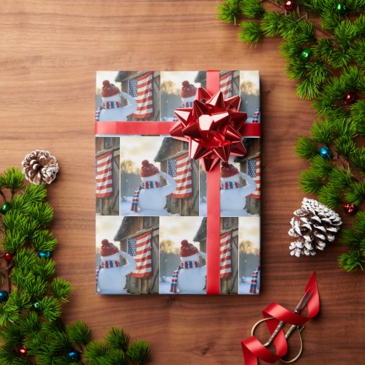 Snowman Saluting an American Flag Cadeaupapier (Feestdagen Geschenken)