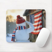 Snowman Saluting an American Flag Muismat (Met muis)