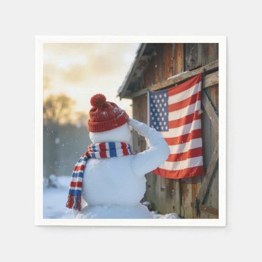 Snowman Saluting an American Flag Servet (Voorkant)
