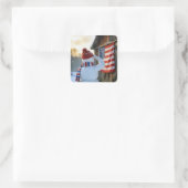 Snowman Saluting an American Flag Vierkante Sticker (Tas)
