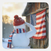 Snowman Saluting an American Flag Vierkante Sticker (Voorkant)