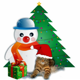 Snowman & Santa Cat-kerstfotosculptuur Fotobeeldje Ornament