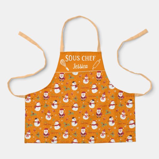 Snowman Santa Claus-kerstgezin Schort (Voorkant)
