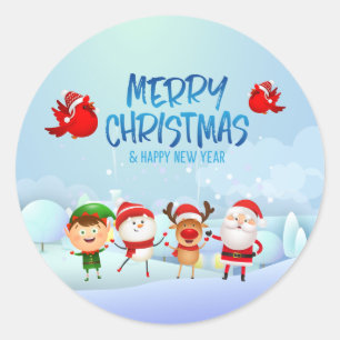 Snowman Santa Claus Rudolph Elf Ronde Sticker
