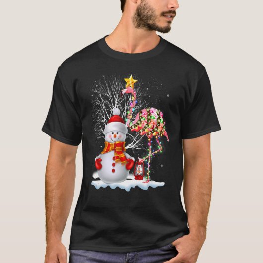Snowman Santa Hat Flamingo T-shirt (Voorkant)