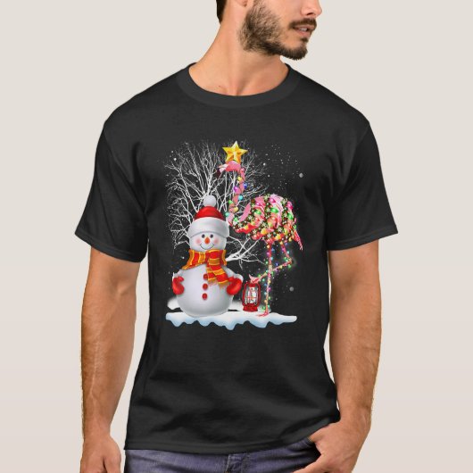 Snowman Santa Hat Flamingo T-shirt (Voorkant)