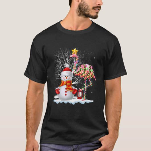 Snowman Santa Hat Flamingo T-shirt (Voorkant)
