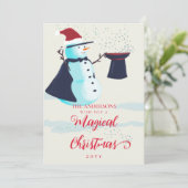 Snowman Santa Hat Magische Kerstmis Feestdagenkaart (Staand voorkant)