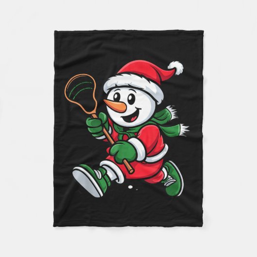 Snowman Santa Hat Playing Lacrosse Christmas Playe Fleece Deken (Voorkant)