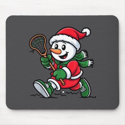 Snowman Santa Hat Playing Lacrosse Christmas Playe Muismat (Voorkant)