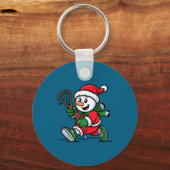 Snowman Santa Hat Playing Lacrosse Christmas Playe Sleutelhanger (Voorkant)