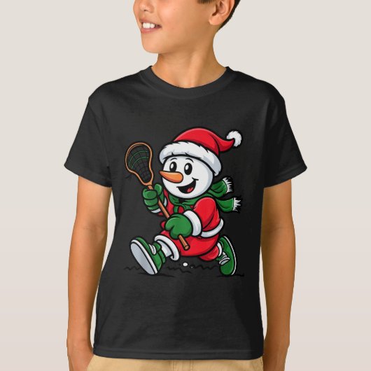 Snowman Santa Hat Playing Lacrosse Christmas Playe T-shirt (Voorkant)