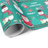 Snowman Santa Kinder Persoonlijke Kerstmis Cadeaupapier (Rol Hoek)