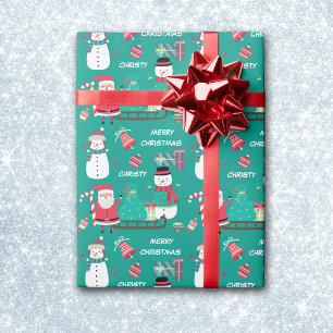 Snowman Santa Kinder Persoonlijke Kerstmis Cadeaupapier