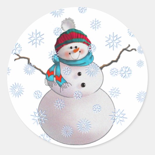 SNOWMAN, SCARF & STOCKING PET by SHARON SHARPE Ronde Sticker (Voorkant)
