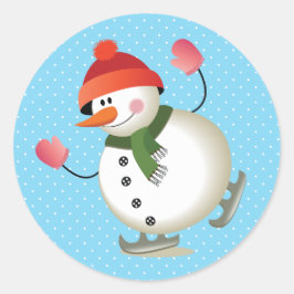 Snowman Schaats Glanzende Stickers 3 inch (vel 6)