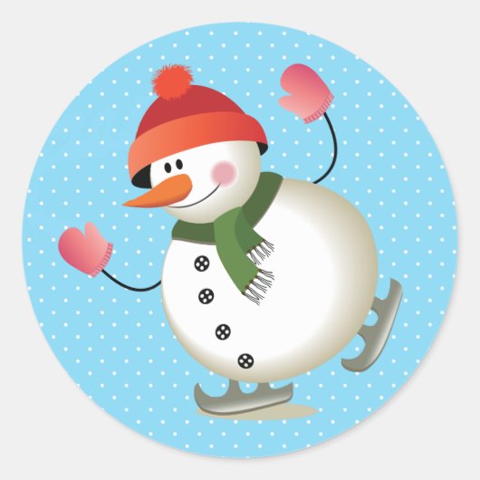 Snowman Schaats Glanzende Stickers 3 inch (vel 6) (Voorkant)
