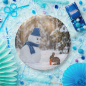 Snowman Scowling at a Rabbit Papieren Bordje (Feest)