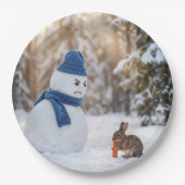 Snowman Scowling at a Rabbit Papieren Bordje (Voorkant)