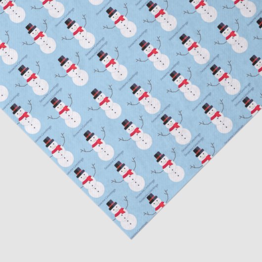 Snowman Seasons Greetings Blue Kerstfeestdag Tissuepapier (Detail)