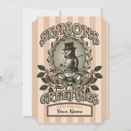 Snowman Season's Greetings w / Aangepaste naam Feestdagenkaart (Voorkant)