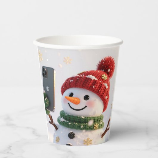 Snowman Selfie Holiday Paper Cup Papieren Bekers (Voorkant)