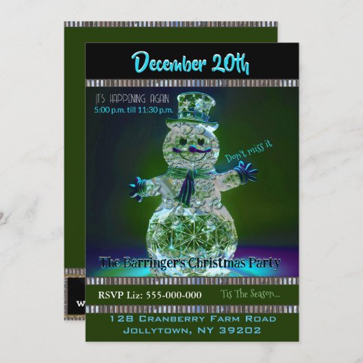 Snowman Showman Jaarlijkse Kerstfeest uitnodiging (Voorkant / Achterkant)